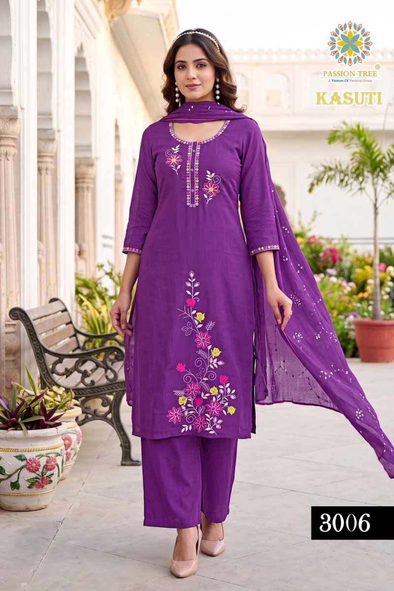 Kasuti Vol 3 By Passion Tree Mal Chanderi Kurti With Bottom Dupatta 
